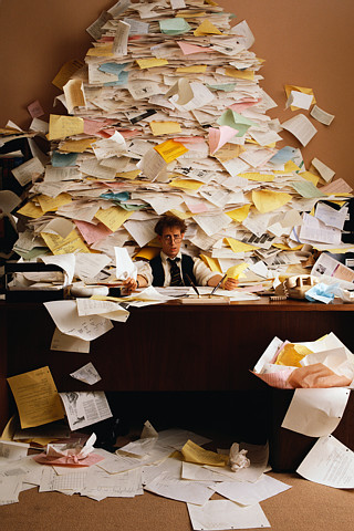 Procrastination disorganization--papers piling up